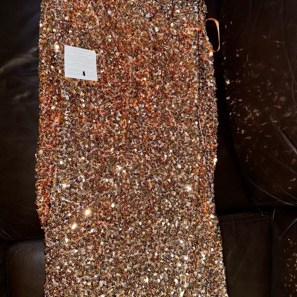 Abyss By Abby Sequin One Shoulder/Slit Dress - Rose Gold/Copper Colour